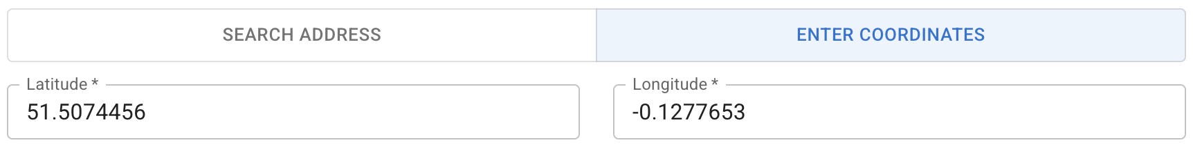Coordinates displayed